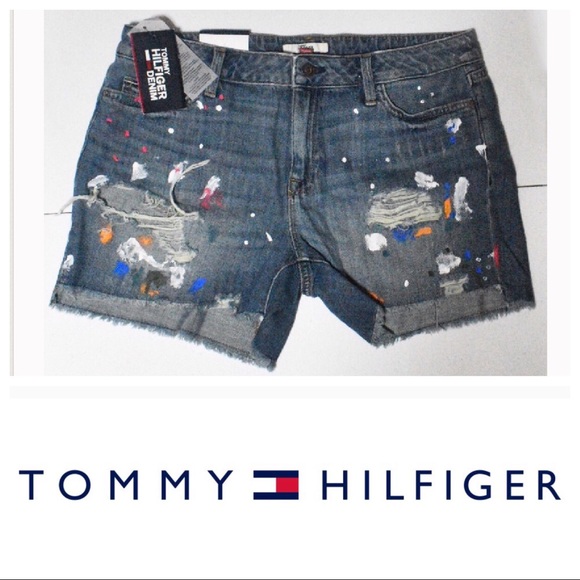 paint splatter denim shorts